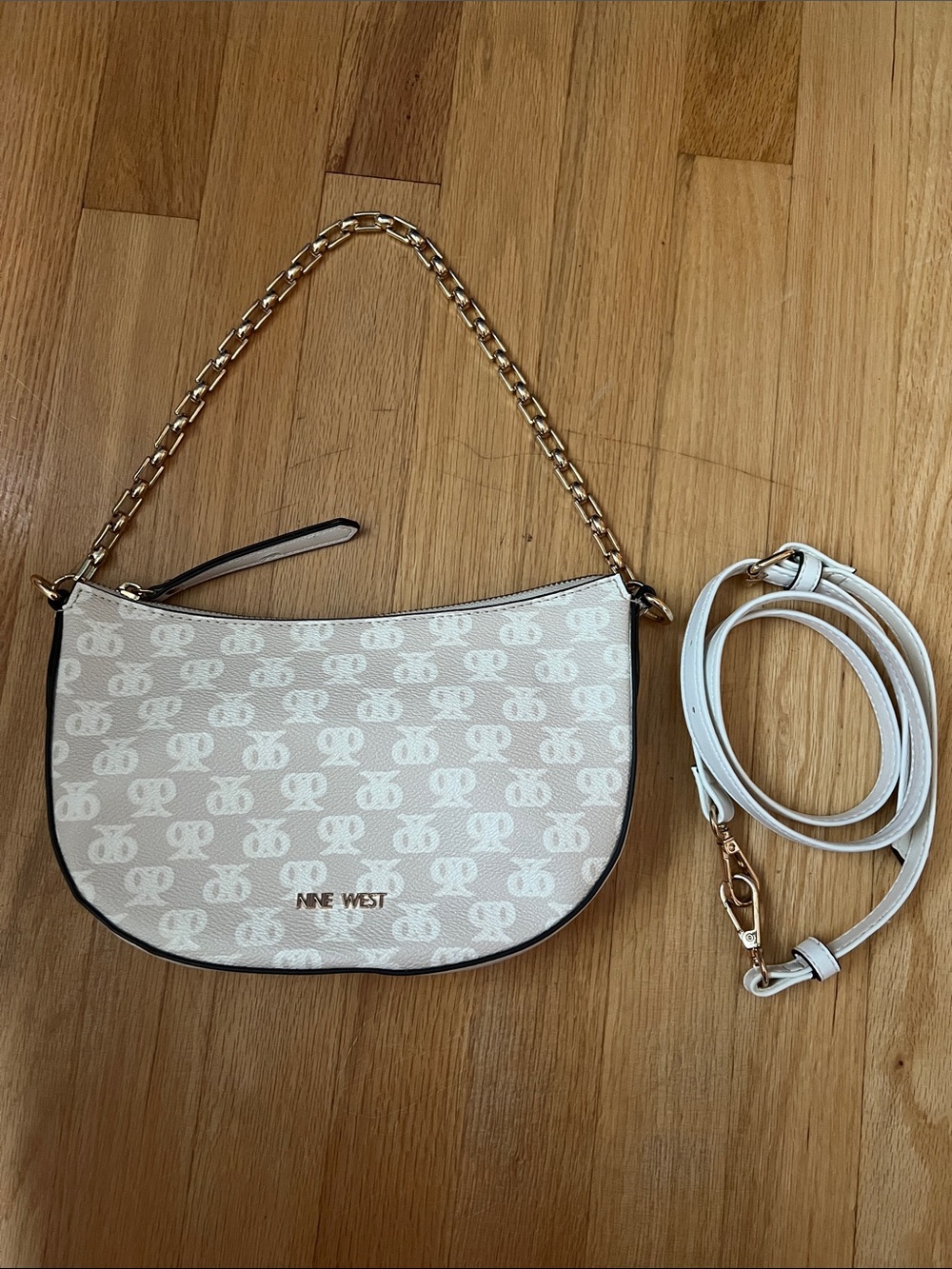 Nine West Ivory Logo Shoulder Bag with Gold Chain